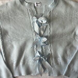 Baby blue Coquette Sabrina carpenter style Sweater with Ribbon Details